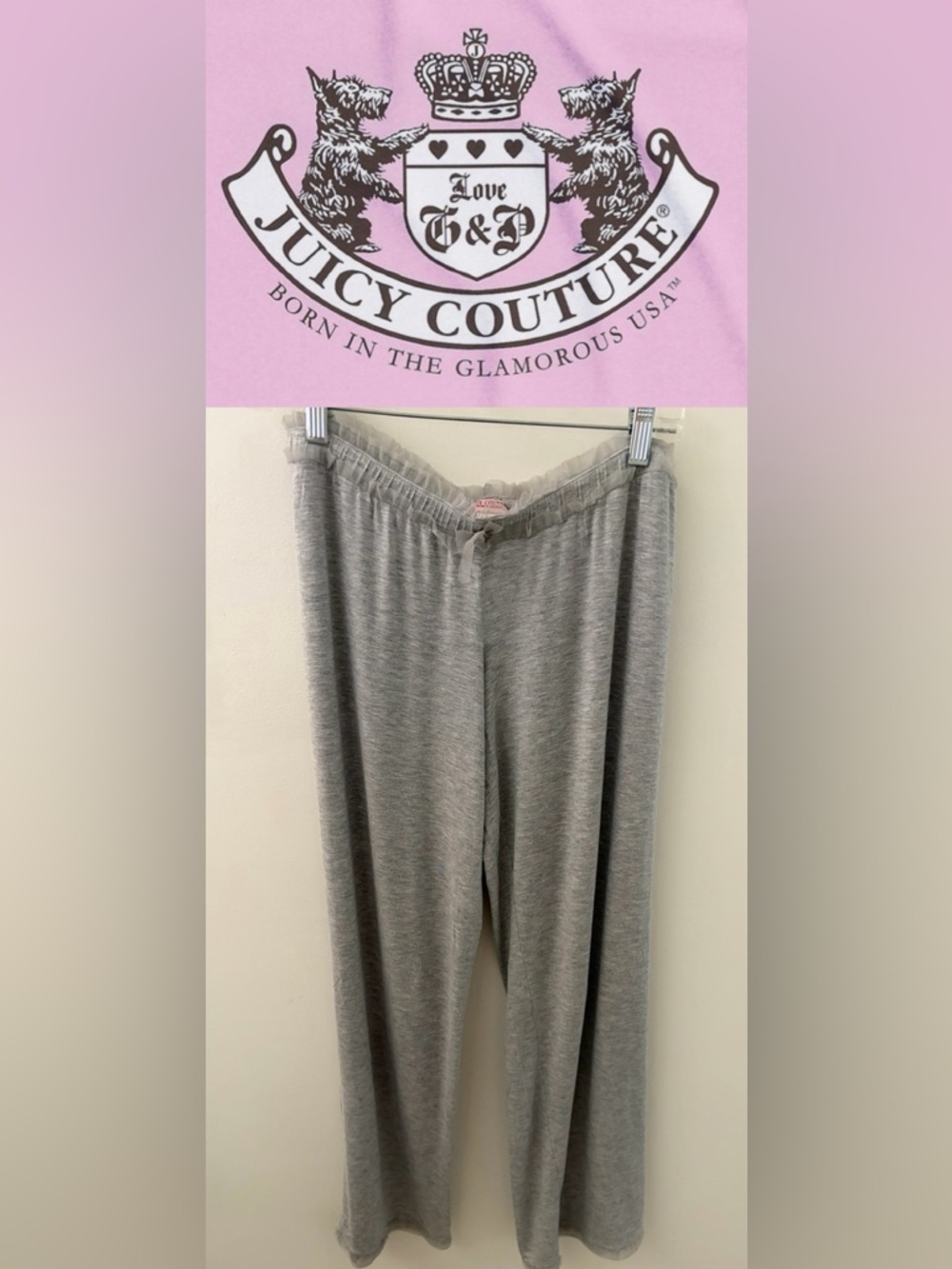 NWOT Juicy Couture Light Gray Grey Ruffle Trim Lounge Sleepwear Pajama Pants NEW